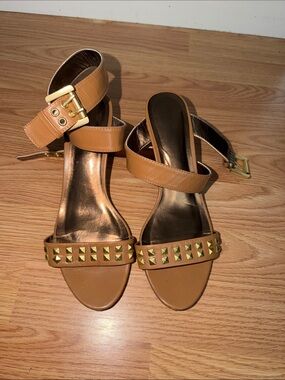 Sole Society Tan Ankle-Strap Studded Sandals